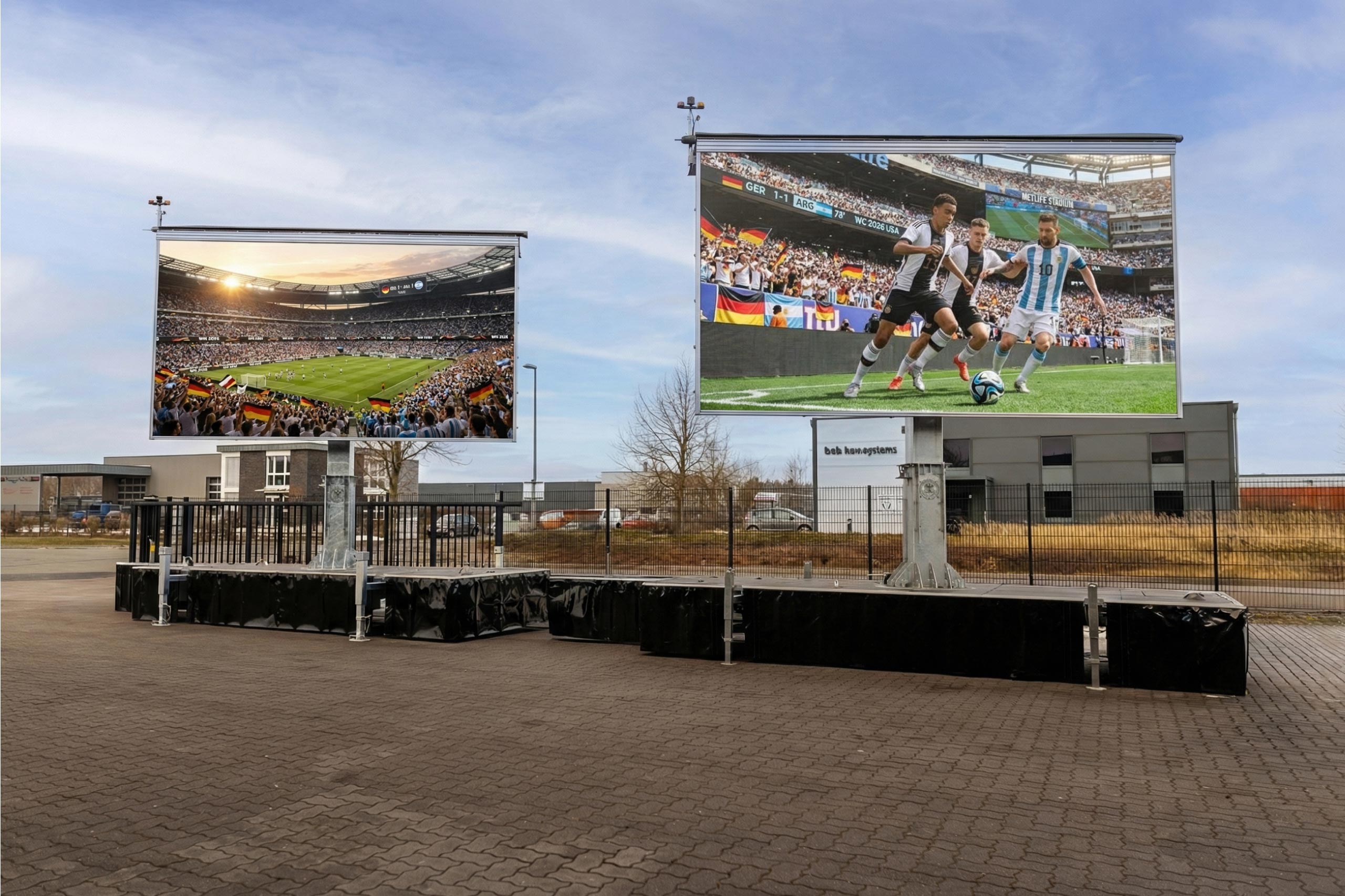 Sound Patrol LED-WM-Screen: Zwei große LED-Außendisplays für Public Viewing der FIFA Fußball-Weltmeisterschaft im Außenbereich